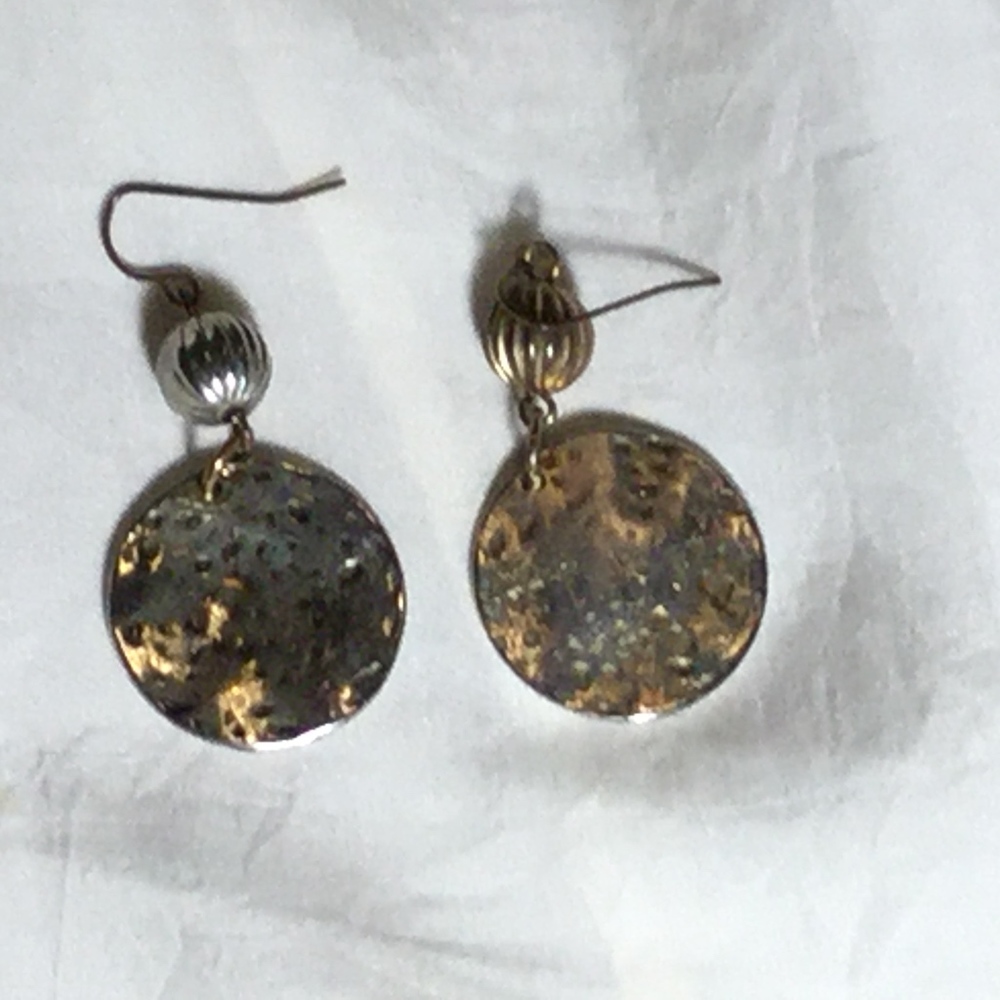 Brass Tone Disc Hammered Earrings